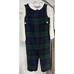 Ralph Lauren Baby Girl Plaid Jon Jon & Shirt Set Navy Green 18 Months New